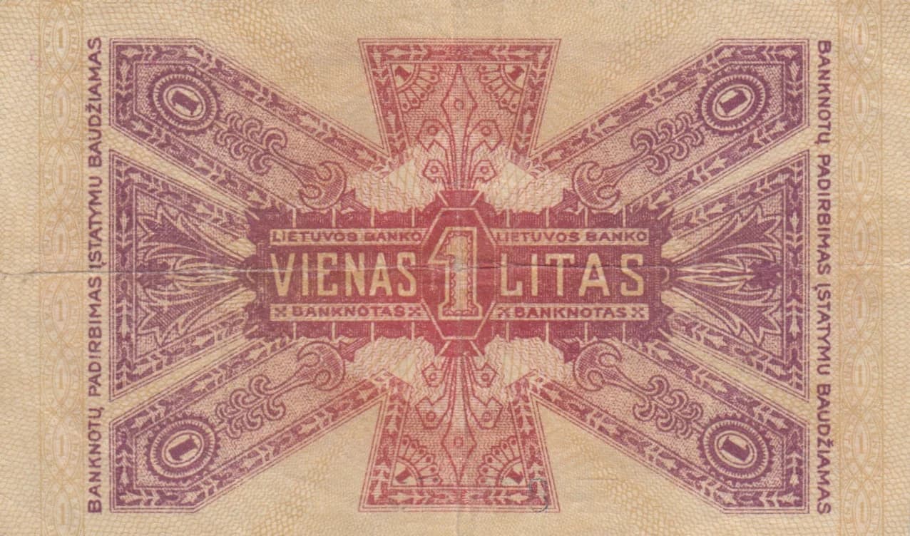 1 litas 1922 from Lithuania, P-13 (1922) — image 2