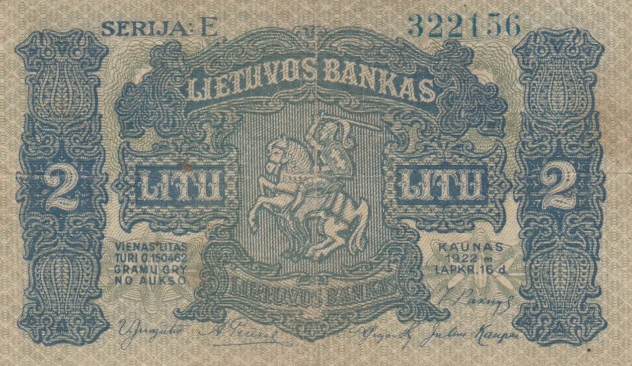 2 litu 1922 from Lithuania, P-14