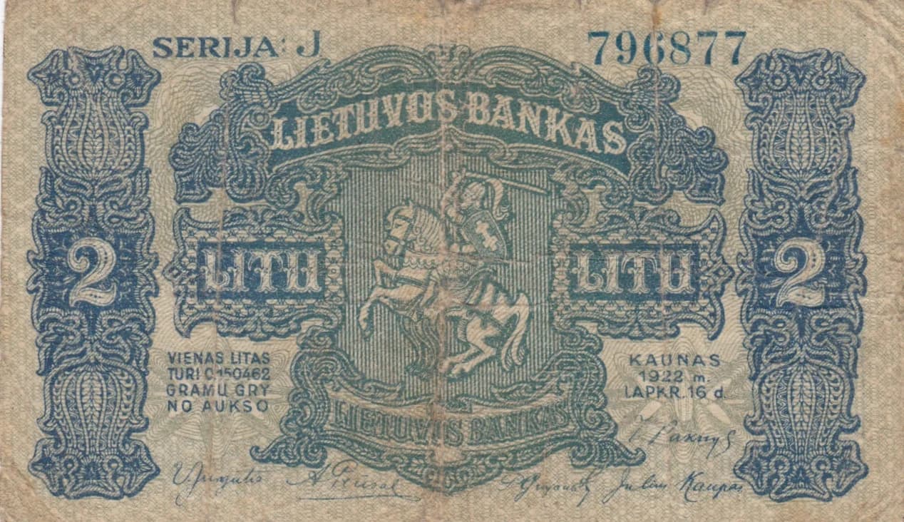 2 litu 1922 from Lithuania, P-14 (1922) — image 1
