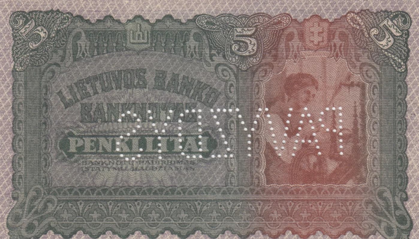 5 litai 1922 specimen from Lithuania, P-15s (1922) — image 2