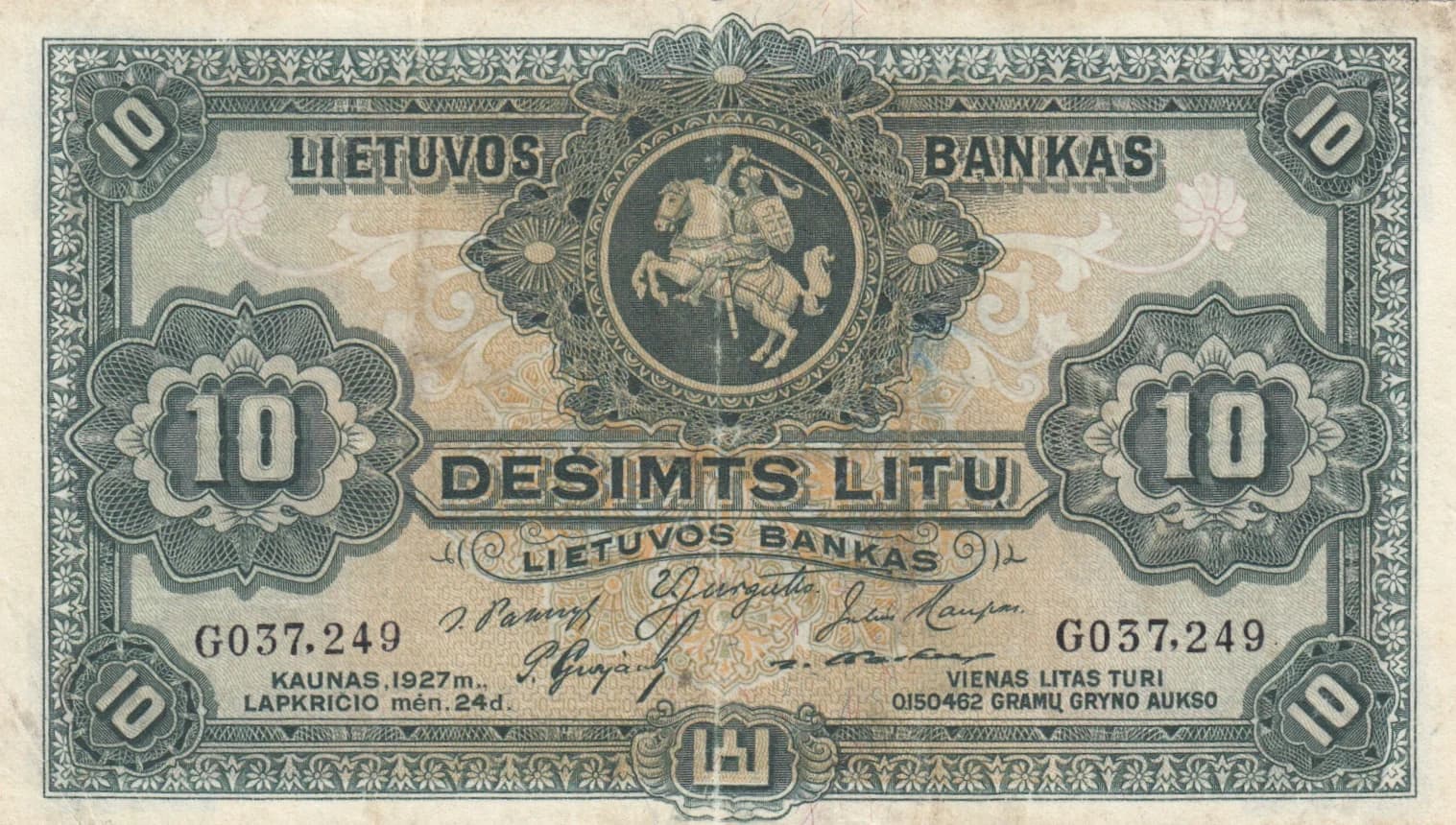 10 litu 1927 from Lithuania, P-23 (1927) — image 1