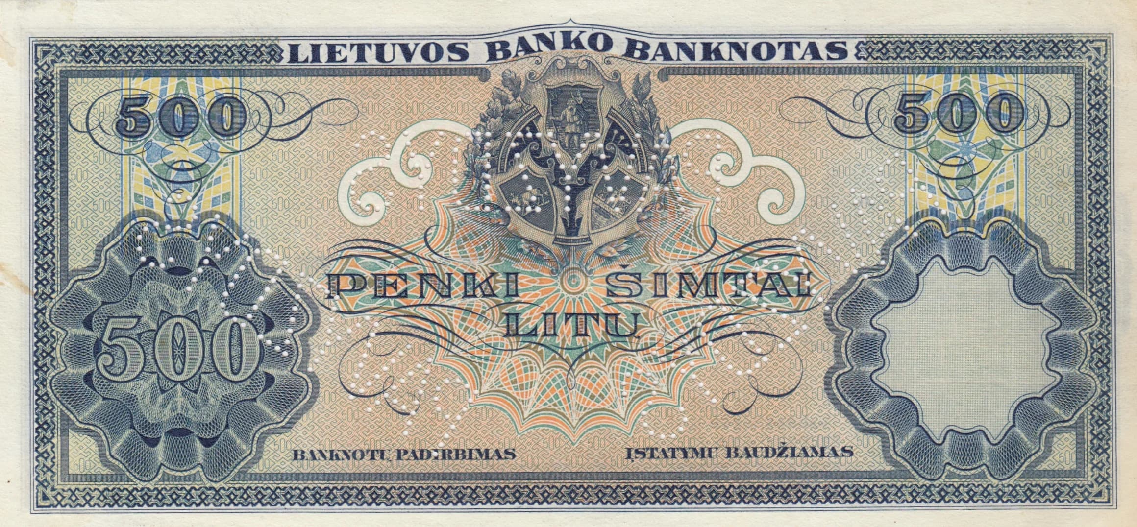 500 litu 1924 specimen from Lithuania, P-21s (1924) — image 2