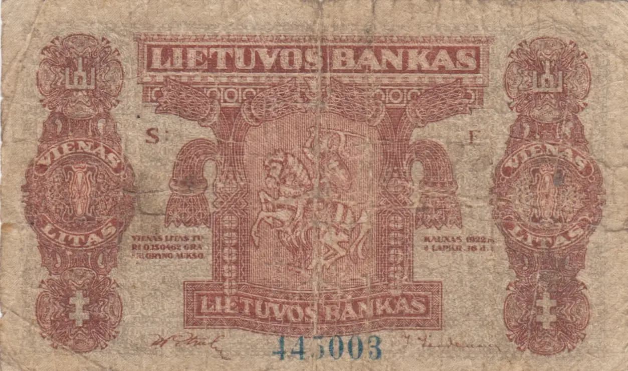1 litas 1922 from Lithuania, P-13