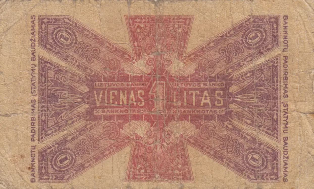 1 litas 1922 from Lithuania, P-13 (1922) — image 2