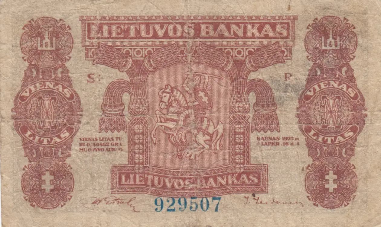 1 litas 1922 from Lithuania, P-13