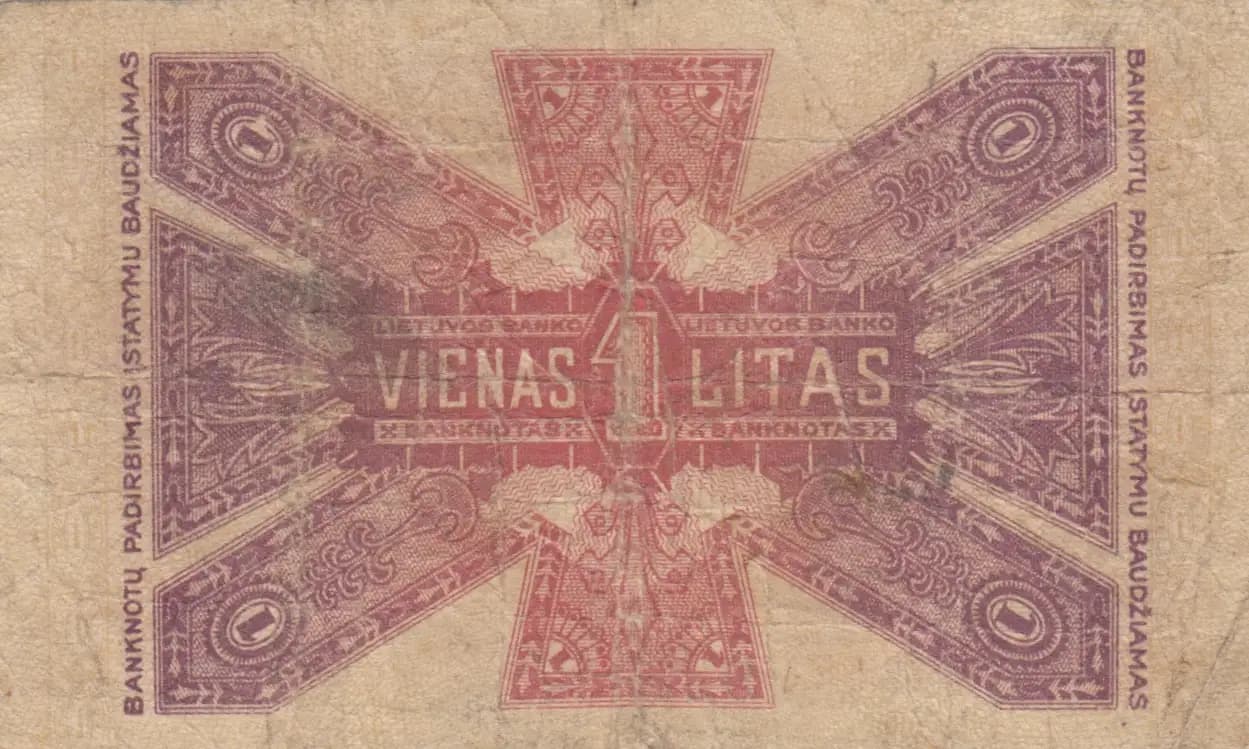 1 litas 1922 from Lithuania, P-13 (1922) — image 2