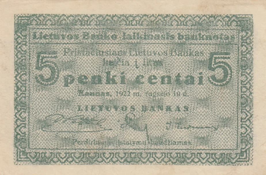 5 centai 1922 from Lithuania, P-2