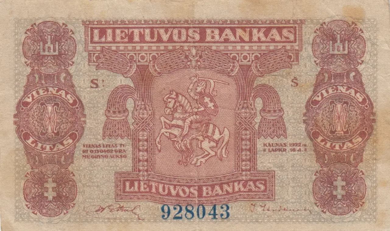 1 litas 1922 from Lithuania, P-13