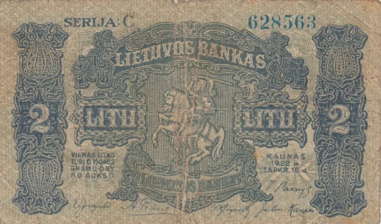 2 litu 1922 from Lithuania, P-14