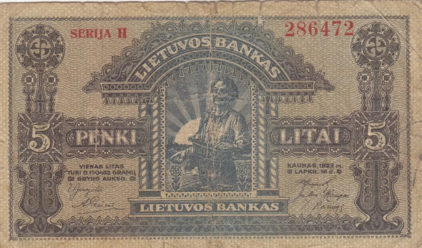 5 litai 1922 from Lithuania, P-16 (1922) — image 1