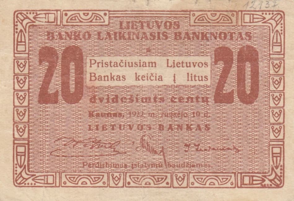 20 centu 1922 from Lithuania, P-3
