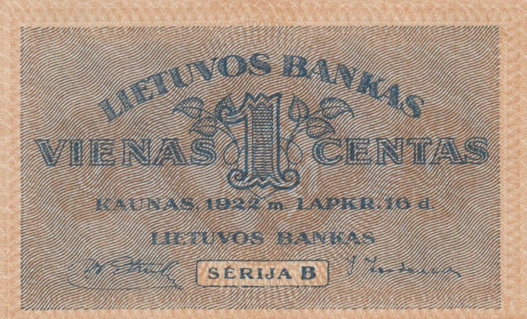 1 centas 1922 from Lithuania, P-7