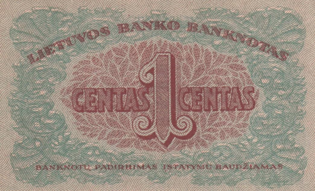 1 centas 1922 from Lithuania, P-7 (1922) — image 2