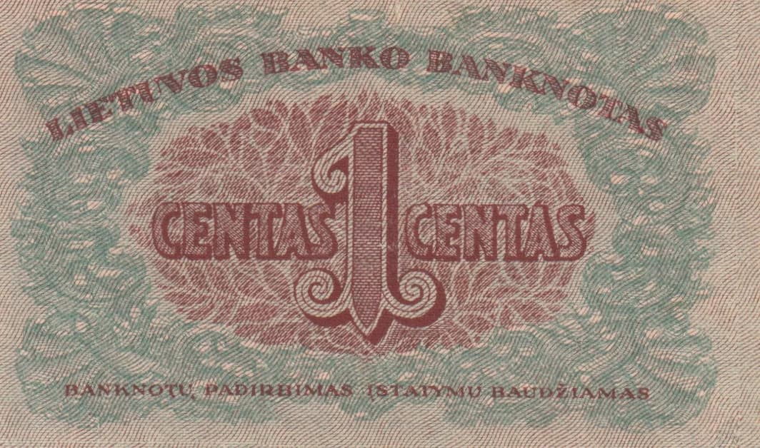 1 centas 1922 from Lithuania, P-7 (1922) — image 2
