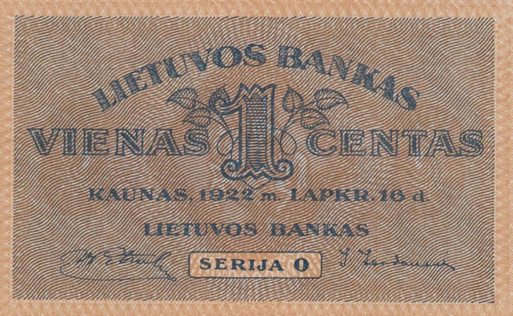 1 centas 1922 from Lithuania, P-7 (1922) — image 1