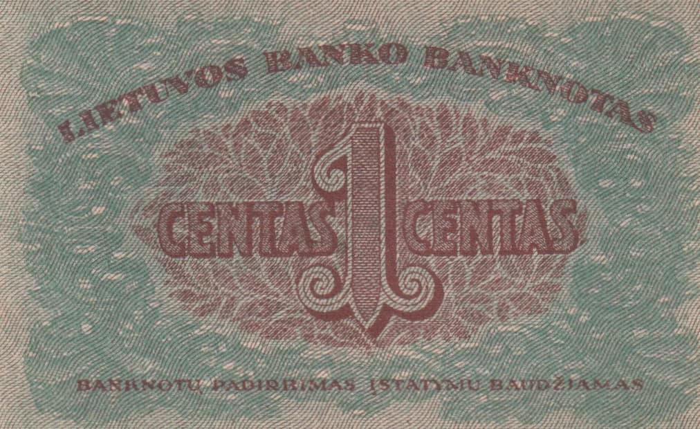 1 centas 1922 from Lithuania, P-7 (1922) — image 2