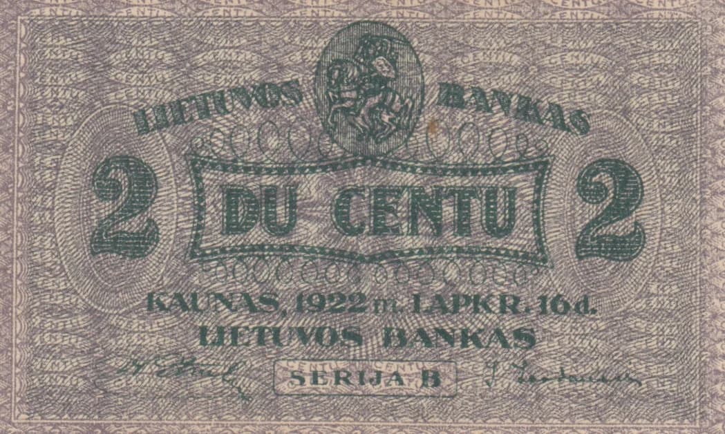 2 centu 1922 from Lithuania, P-8