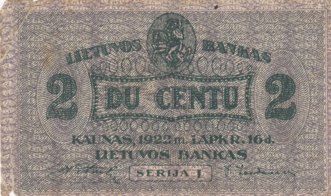 2 centu 1922 from Lithuania, P-8 (1922) — image 1