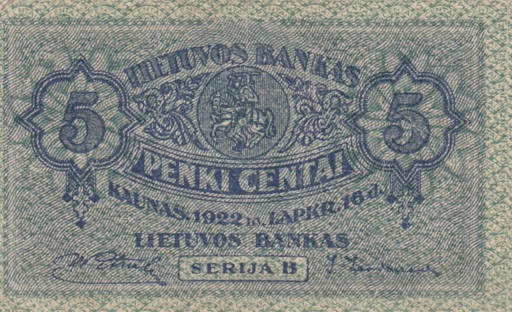 5 centai 1922 from Lithuania, P-9