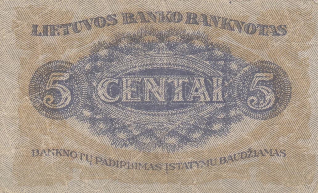 5 centai 1922 from Lithuania, P-9 (1922) — image 2