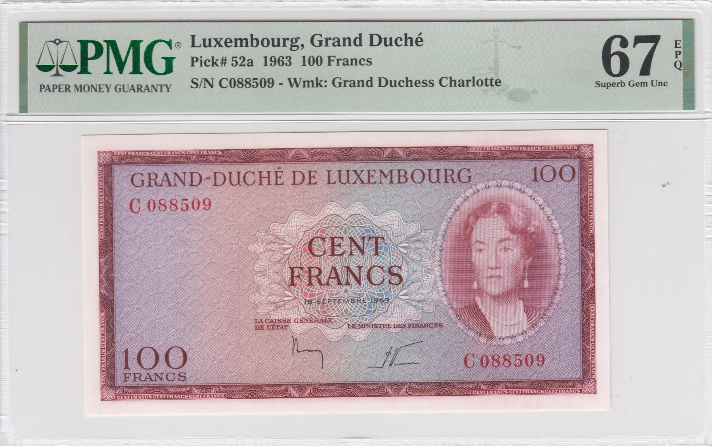 100 francs 1963 from Luxembourg, P-52a (1963) — image 1
