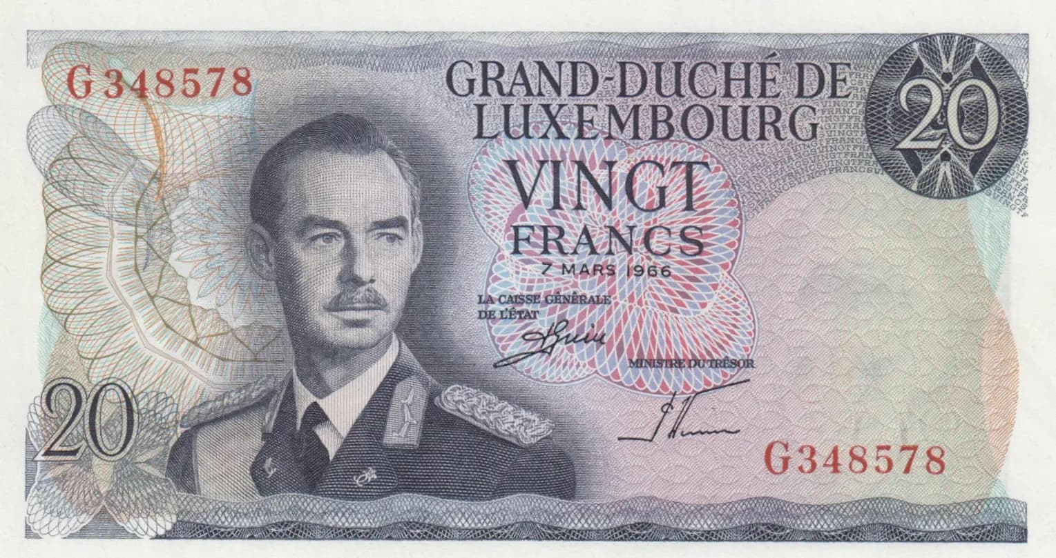 20 francs 1966 from Luxembourg, P-54(2) (1966) — image 1