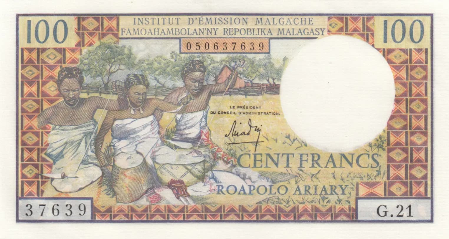 100 francs 1966 from Madagascar, P-57a (1966) — image 1
