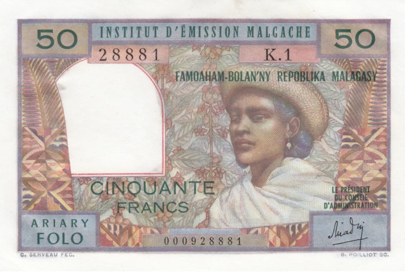 50 francs 1969 from Madagascar, P-61