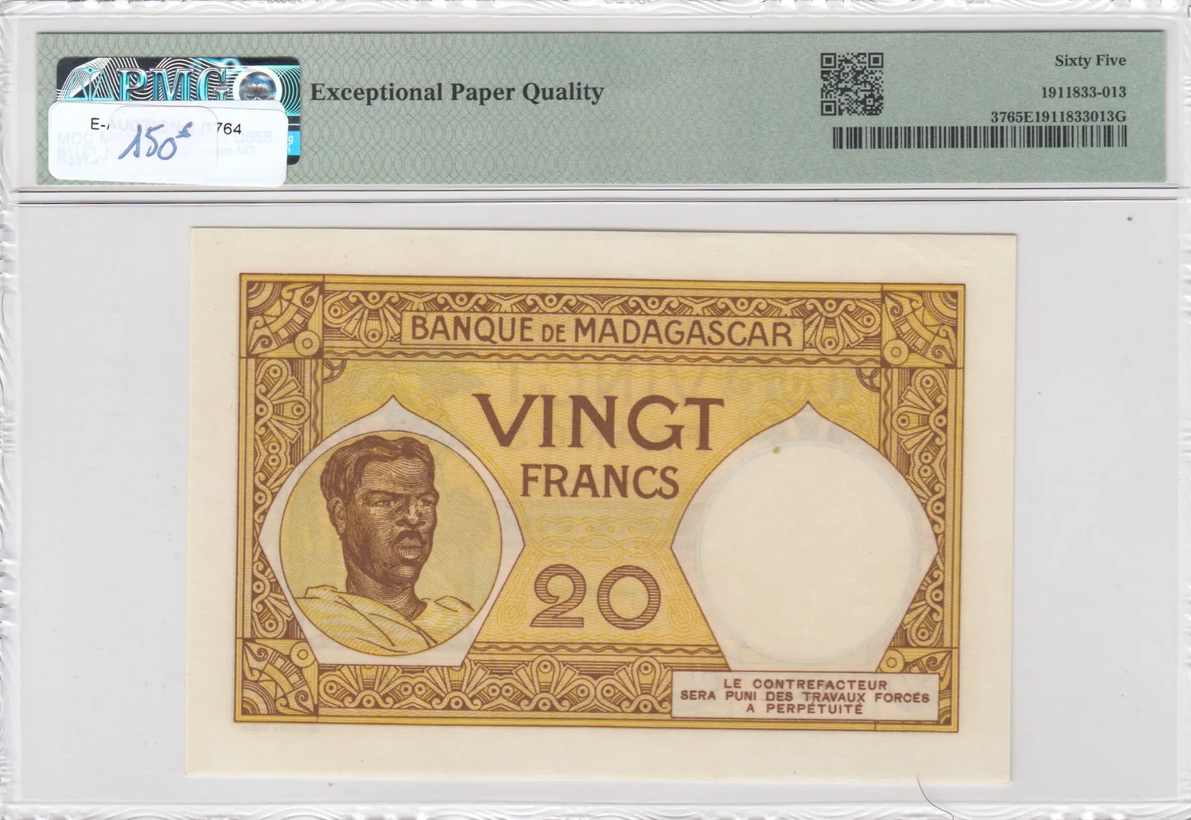 20 francs 1937 from Madagascar, P-37 (1937) — image 2