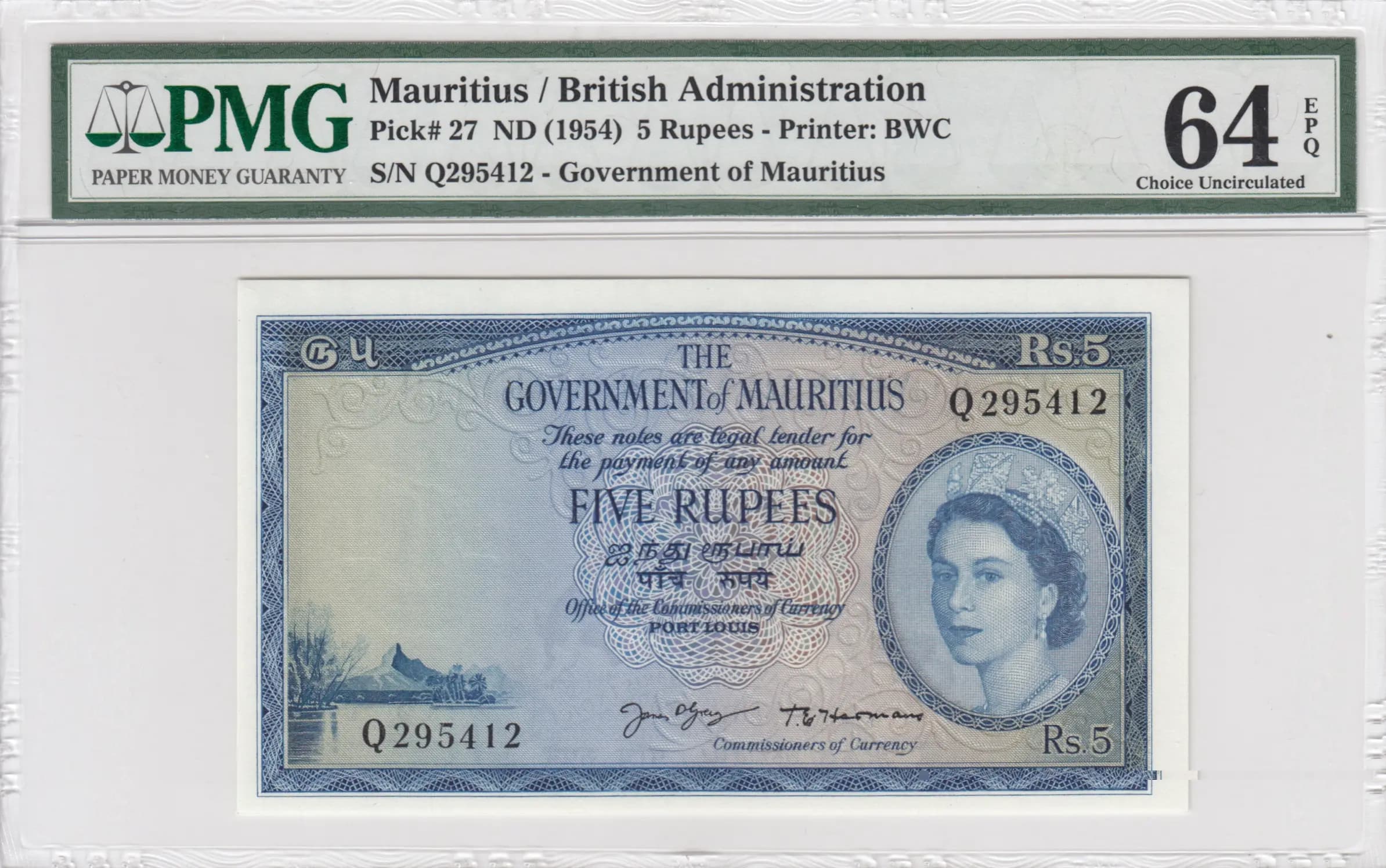 5 rupees 1954 from Mauritius, P-27