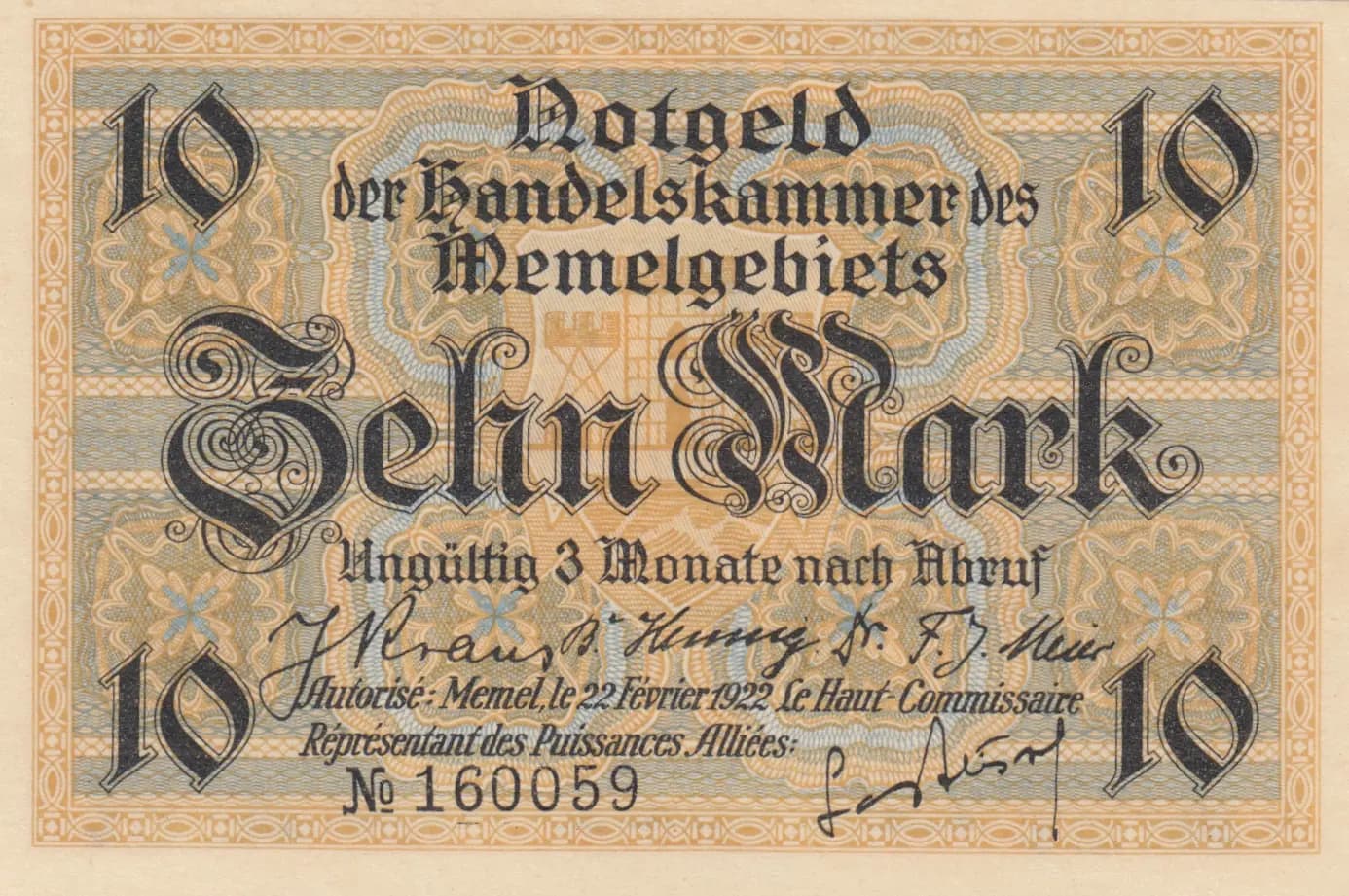 10 mark 1922 from Memel, P-5 (1922) — image 1