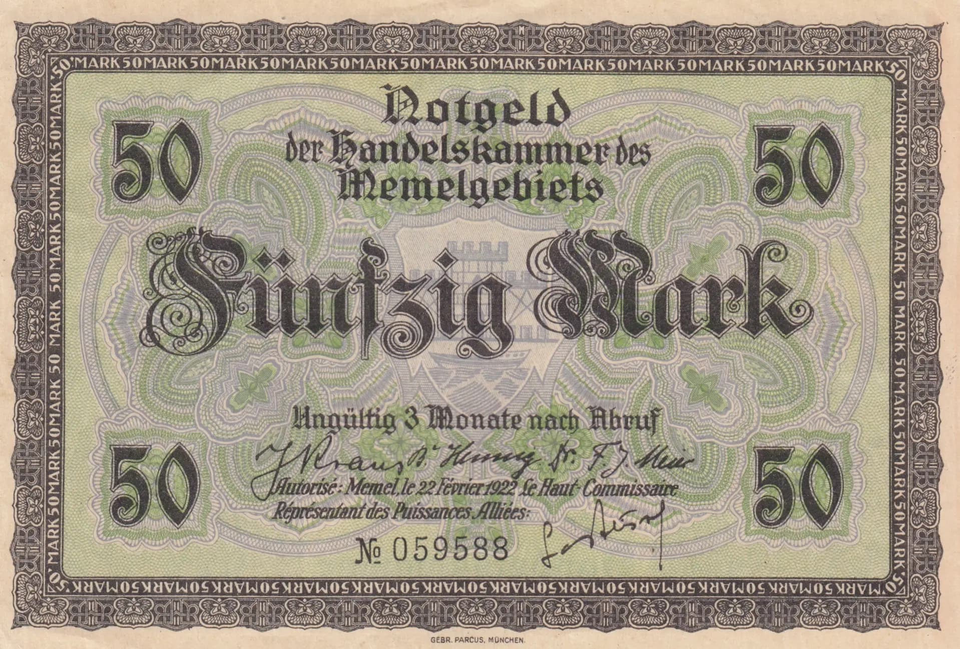 50 mark 1922 from Memel, P-7 (1922) — image 1