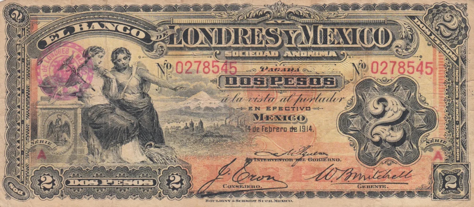 2 pesos 1914 from Mexico, P-S241