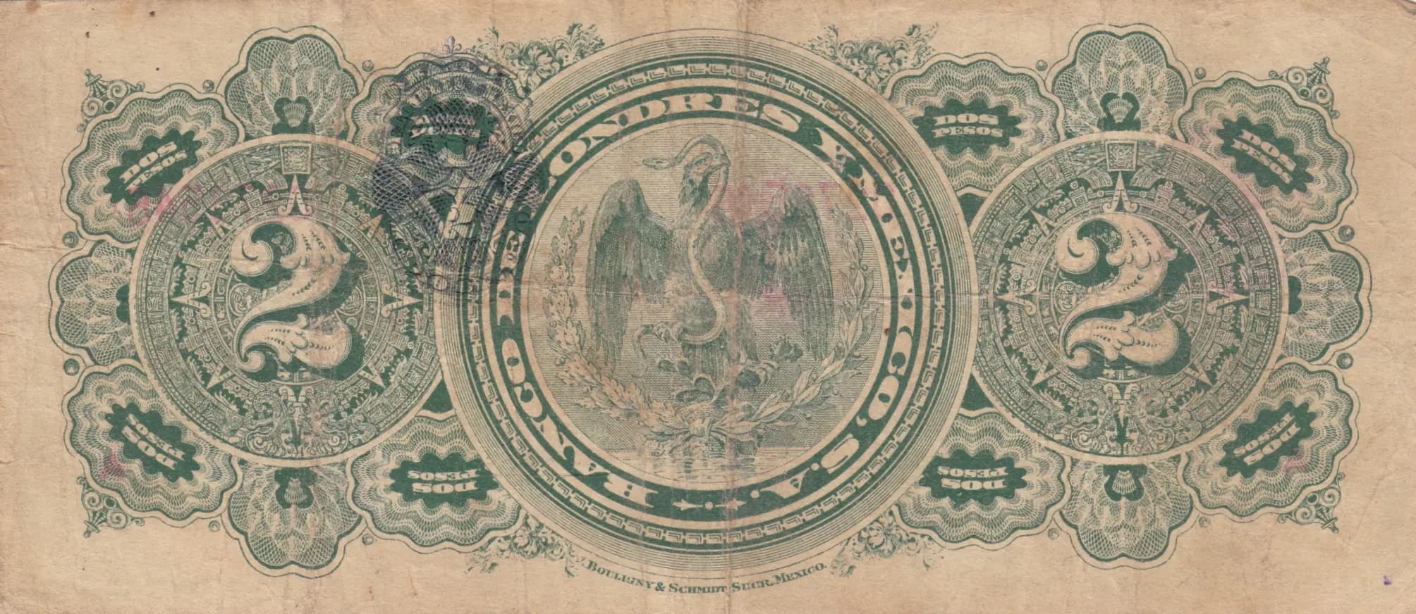 2 pesos 1914 from Mexico, P-S241 (1914) — image 2