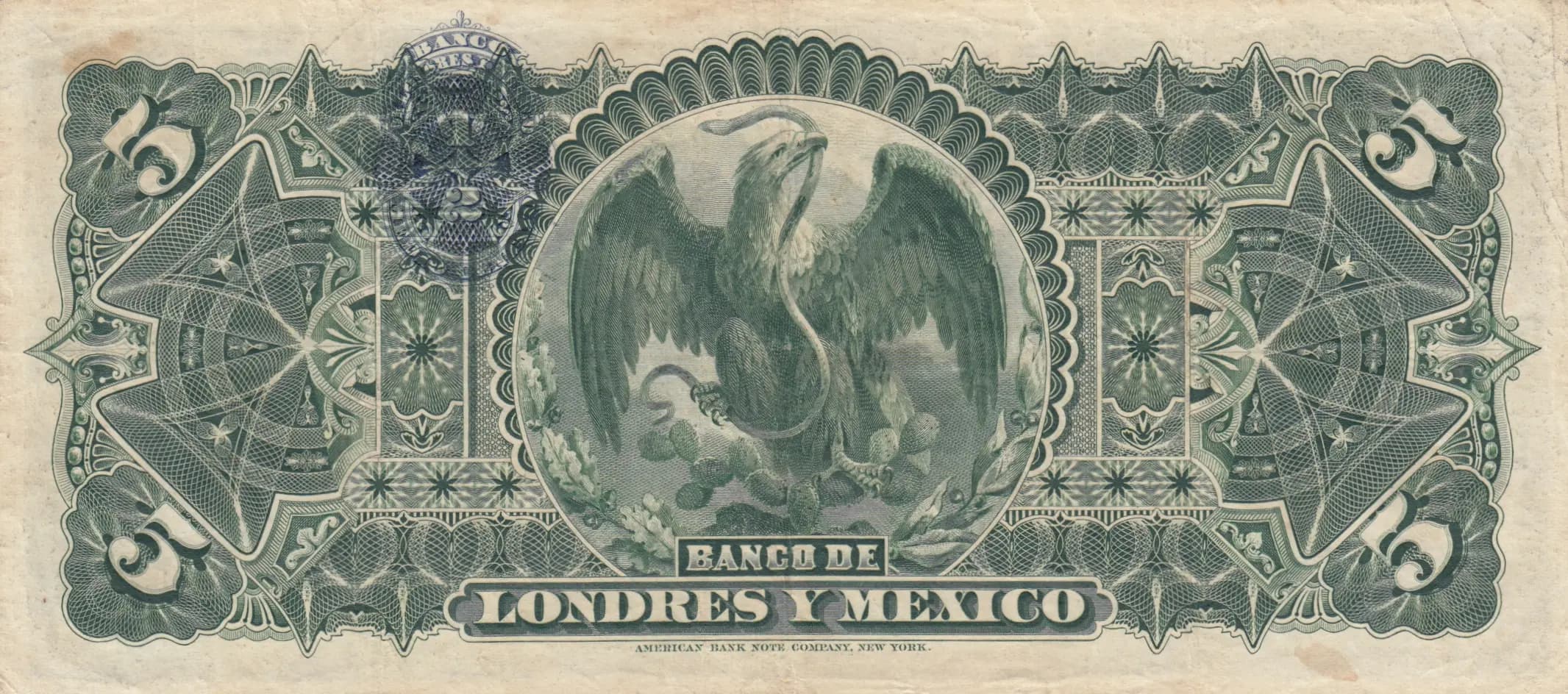 5 pesos 1913 from Mexico, P-S233d (1913) — image 2