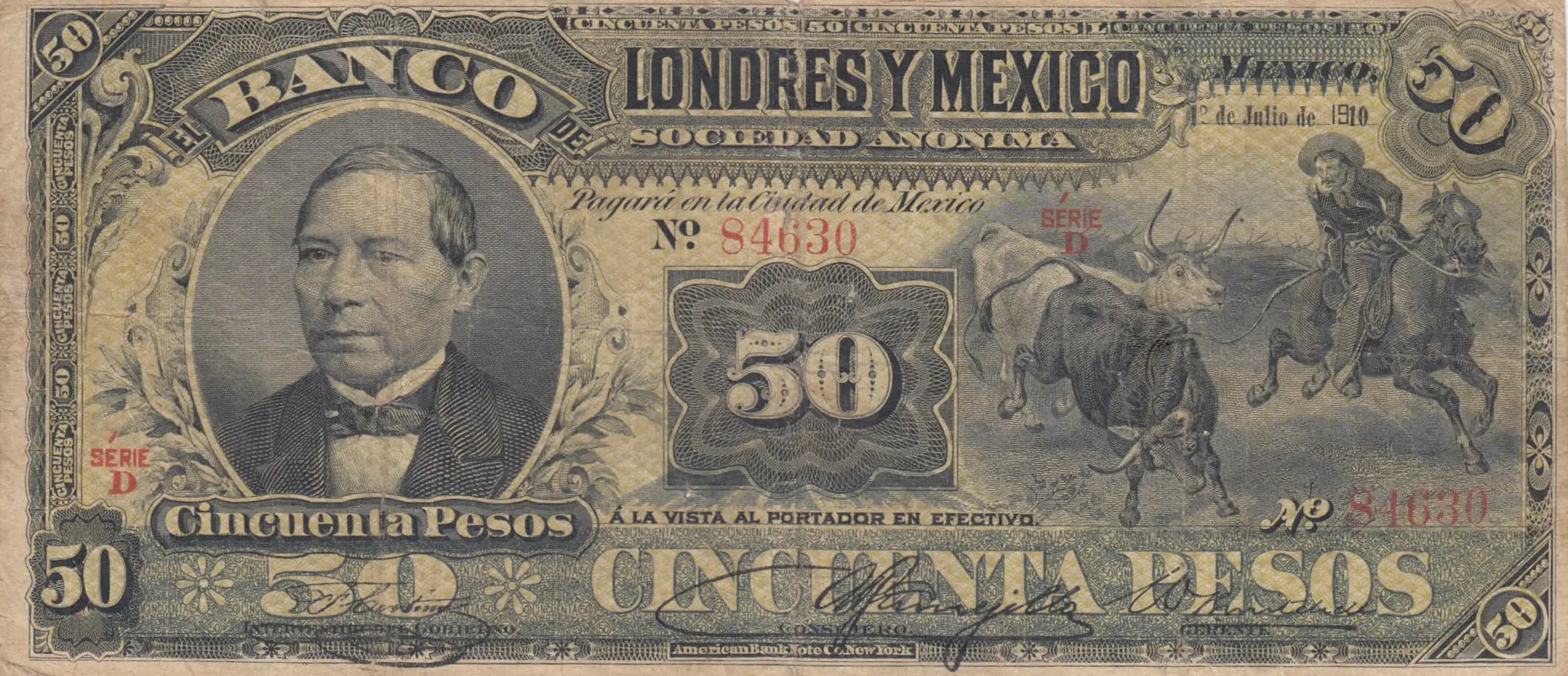 50 pesos 1910 from Mexico, P-S236e (1910) — image 1