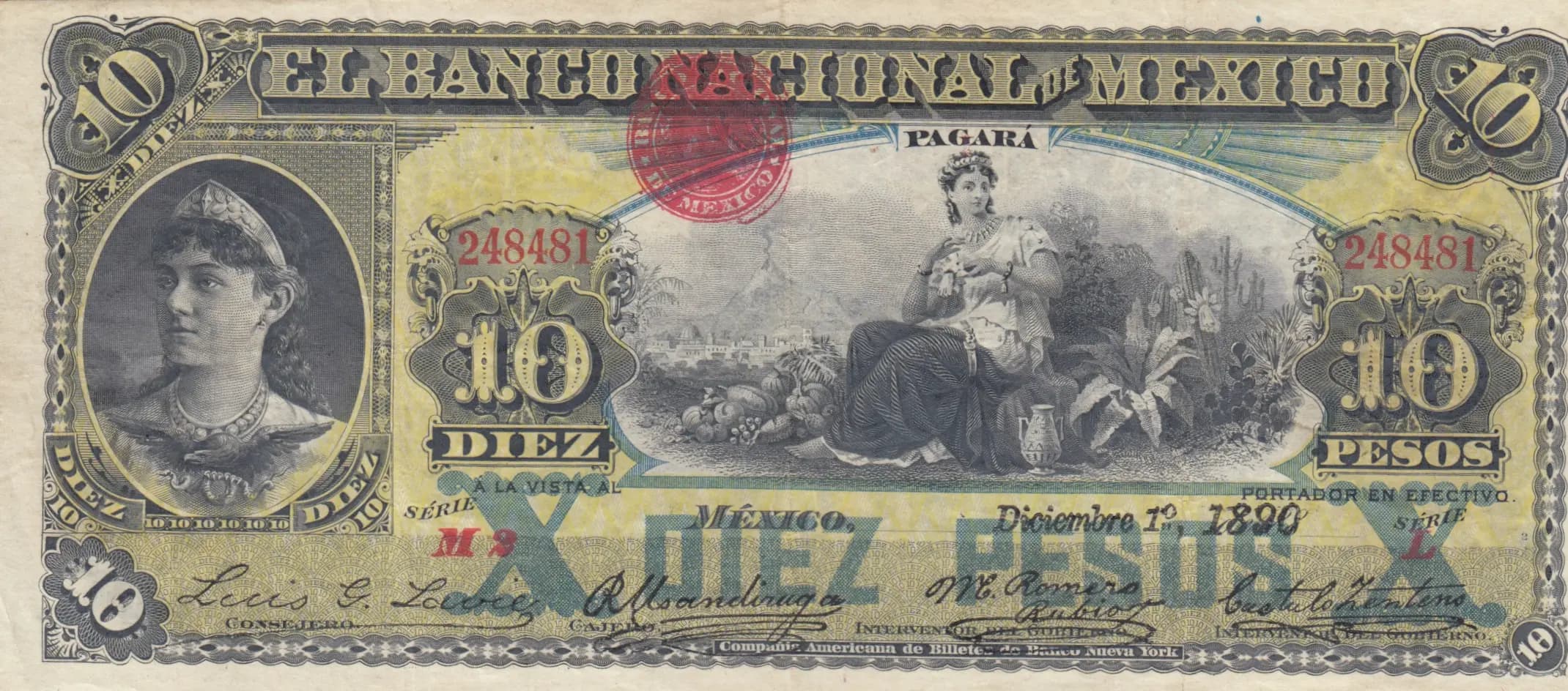 10 pesos 1890 from Mexico, P-S258c