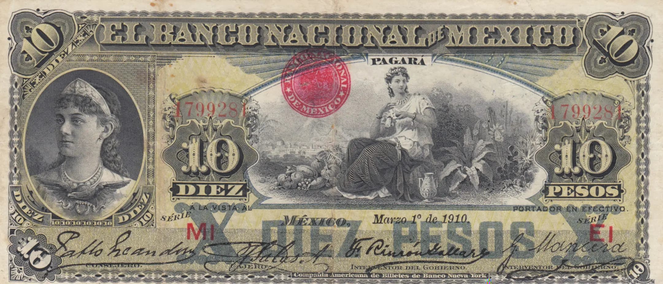10 pesos 1910 from Mexico, P-S258e