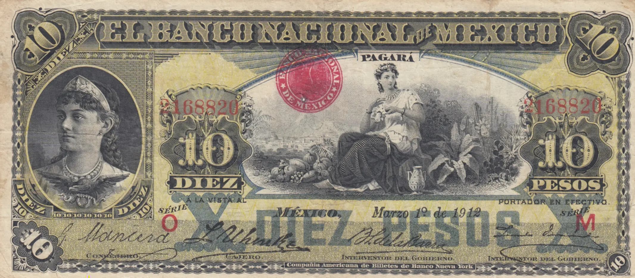 10 pesos 1912 from Mexico, P-S258e