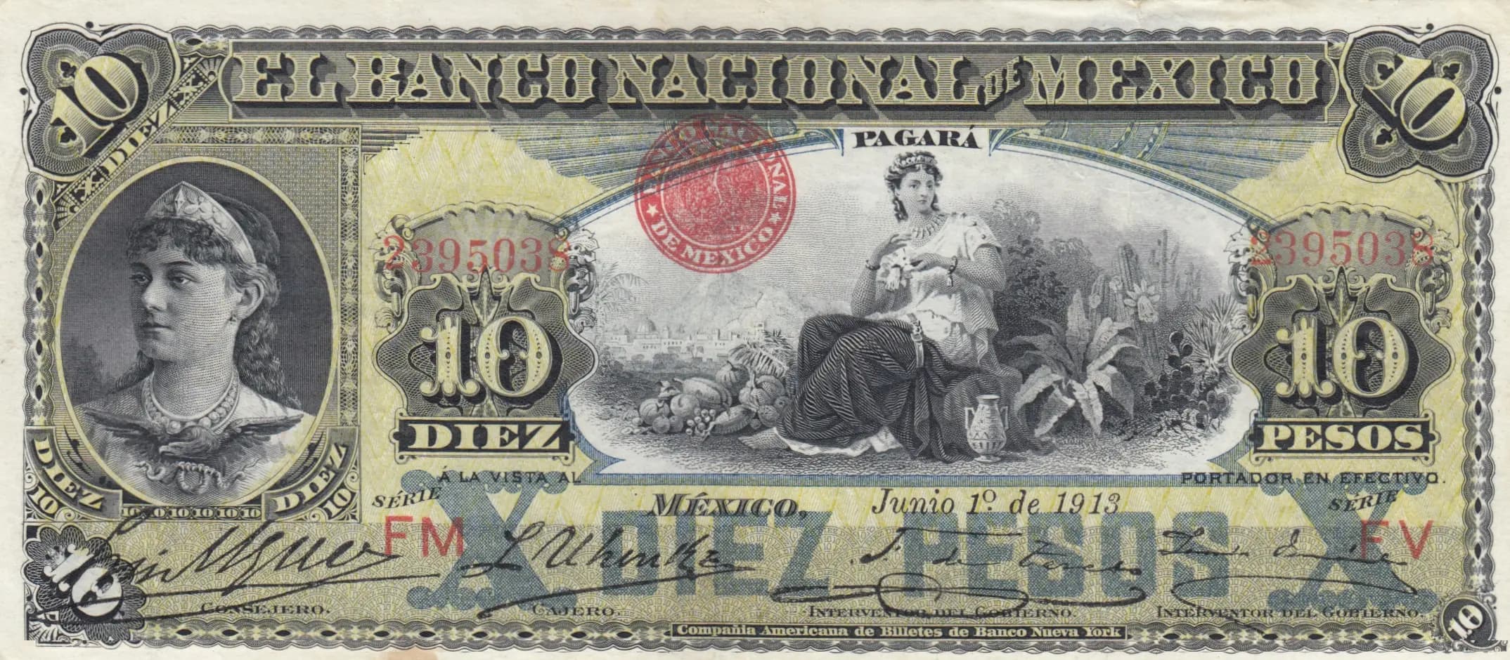 10 pesos 1913 from Mexico, P-S258e