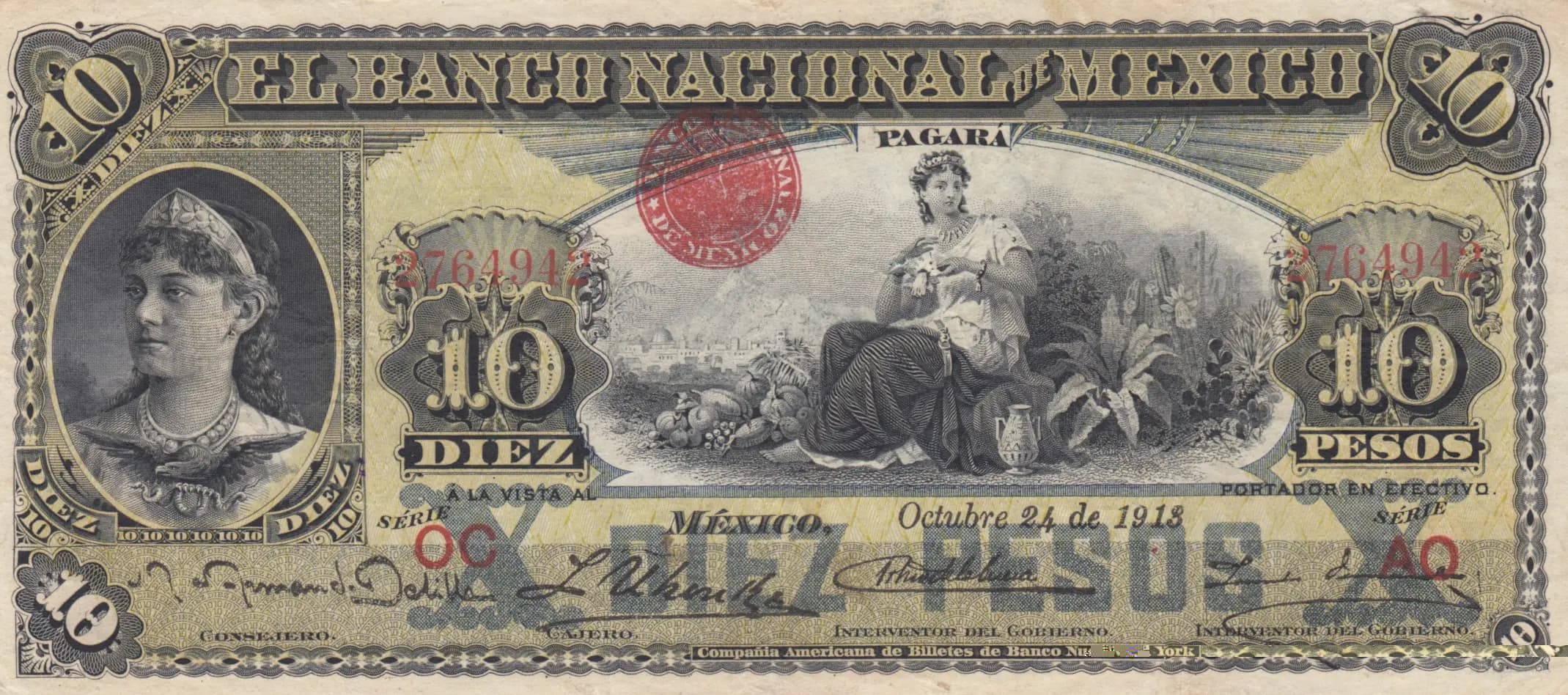 10 pesos 1913 from Mexico, P-S258e