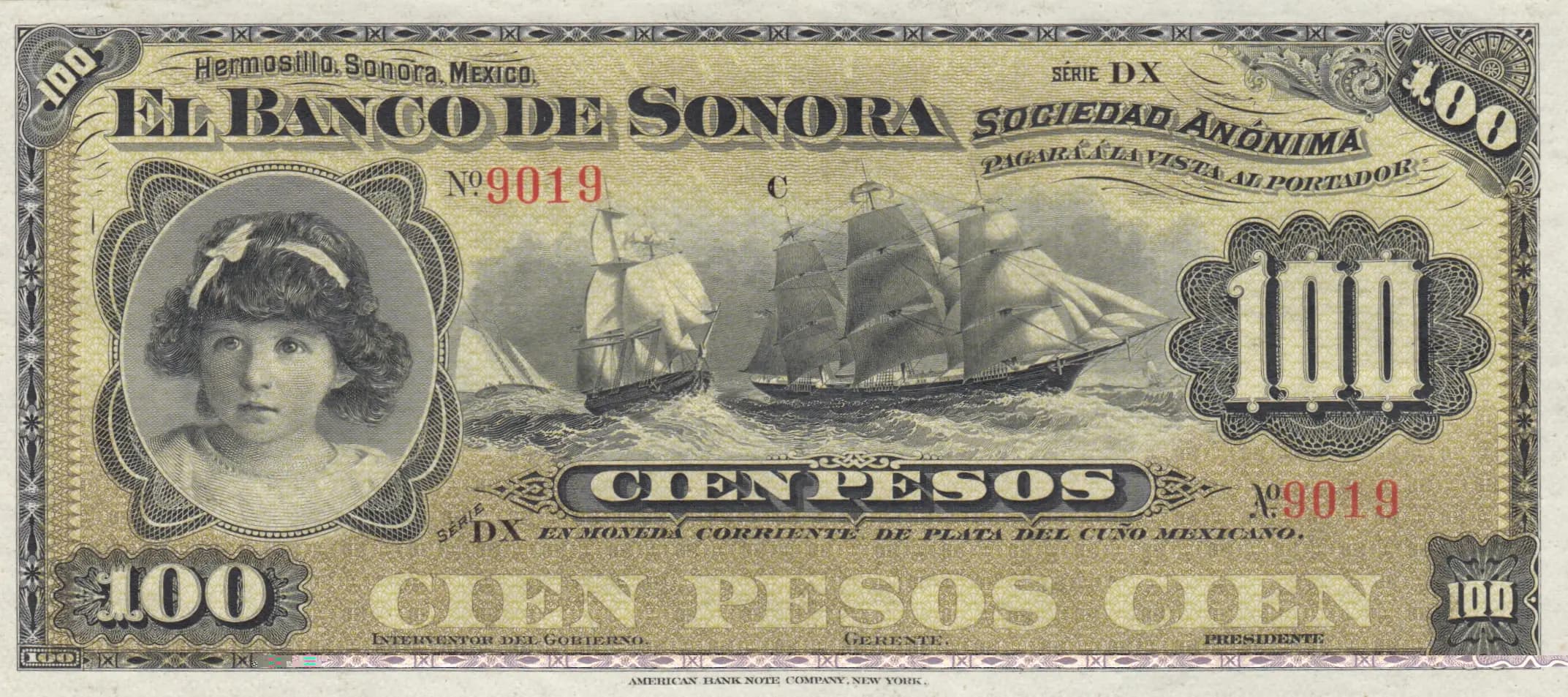 100 pesos 1898-1911 from Mexico, P-S423r (1911) — image 1