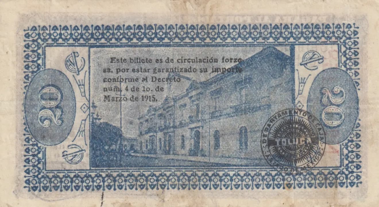 20 centavos 1915 from Mexico, P-S878 (1915) — image 2