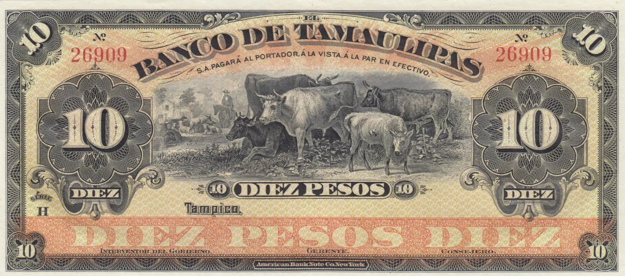 10 pesos 1902-14 from Mexico, P-S430c