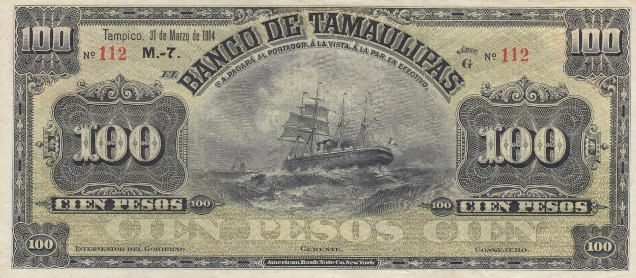 100 pesos 1914 from Mexico, P-S433 (1914) — image 1