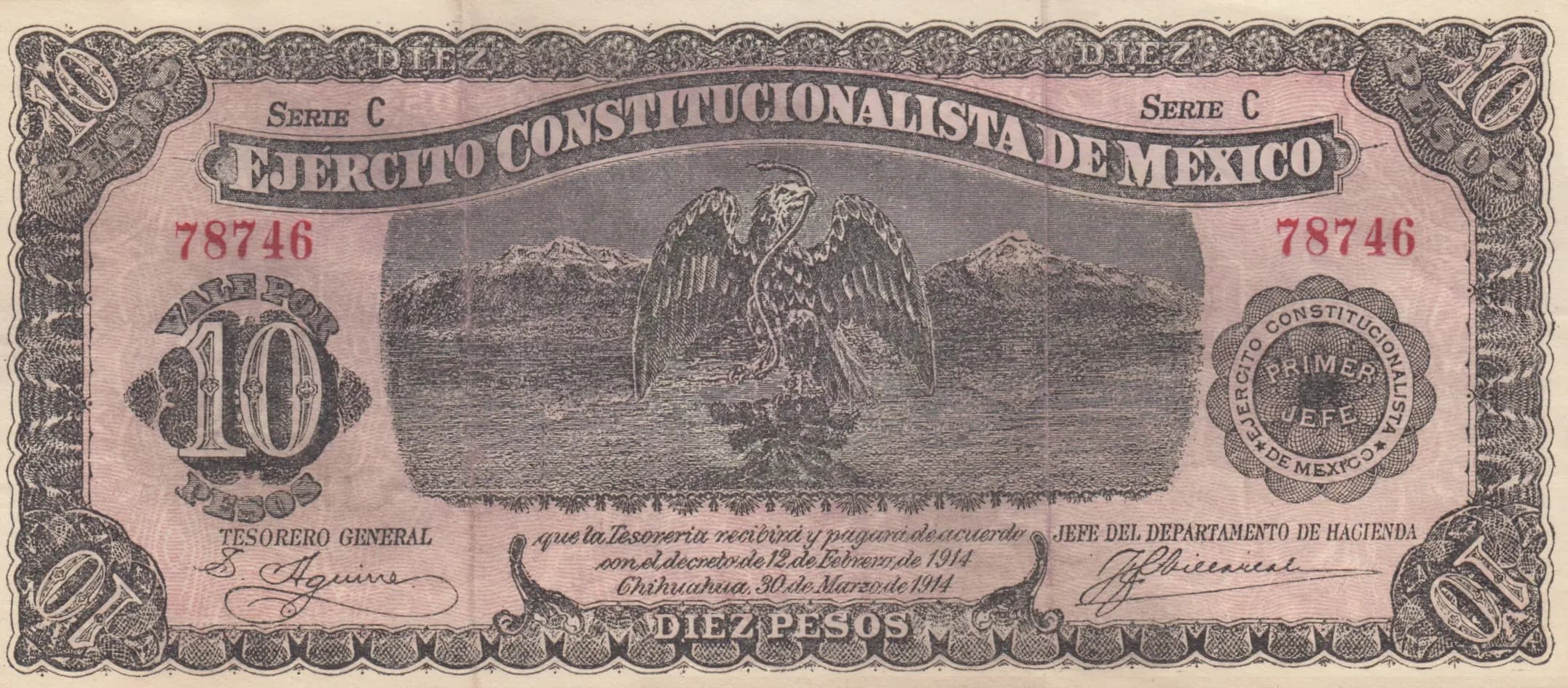 10 pesos 1914 from Mexico, P-S525a