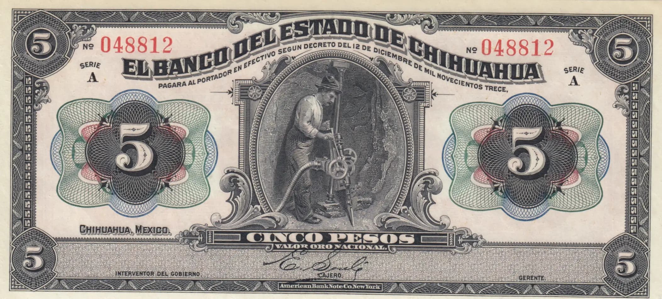 5 pesos 1913 from Mexico, P-S132