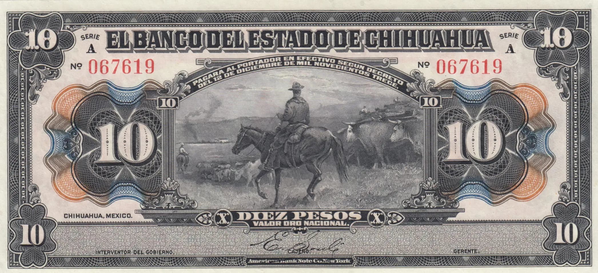 10 pesos 1913 from Mexico, P-S133