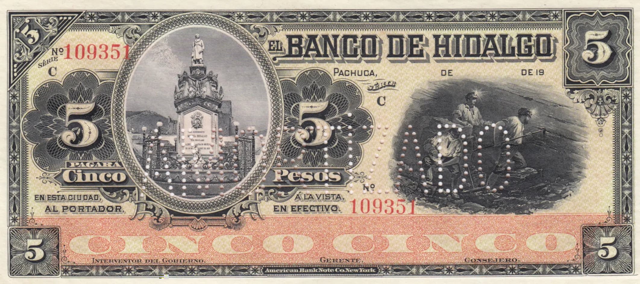 5 pesos 1914 from Mexico, P-S305d