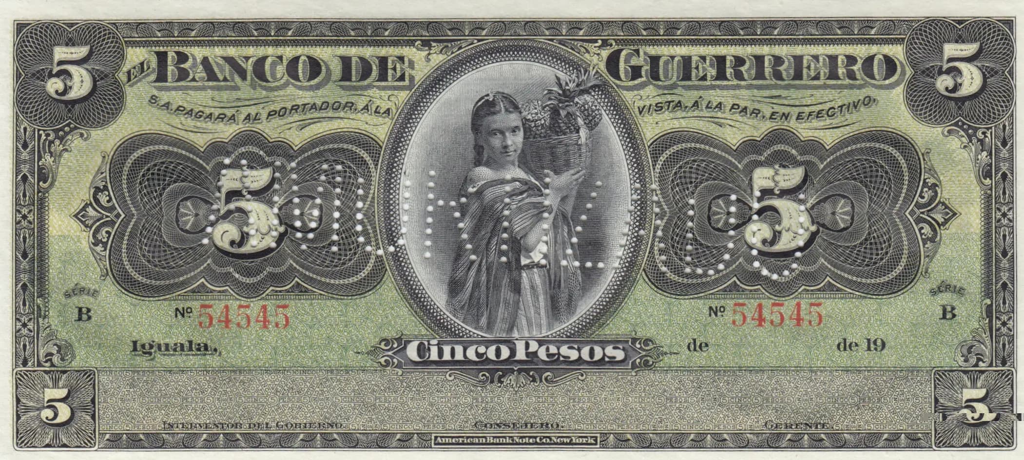 5 pesos 1914 from Mexico, P-S298c (1914) — image 1